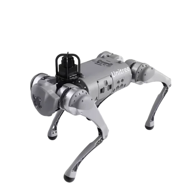 The Go1 quadruped robot walks and turns towards the camera, animated frame by frame