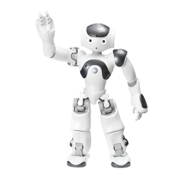 The NAO robot raises its hand and waves: join the IRIS Robotics team