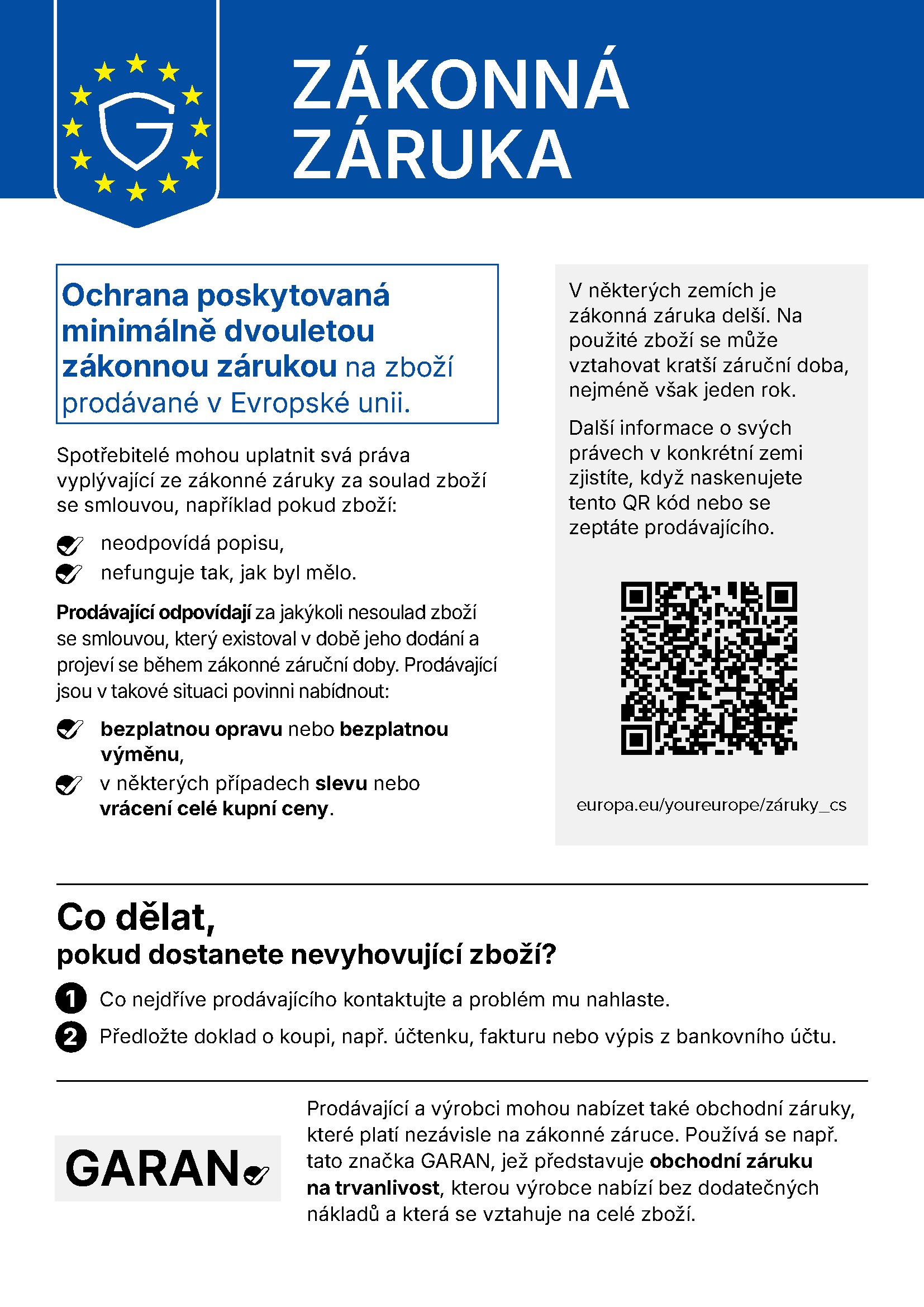 Harmonizované oznámení Evropské unie o zákonné záruce za shodu zboží se smlouvou